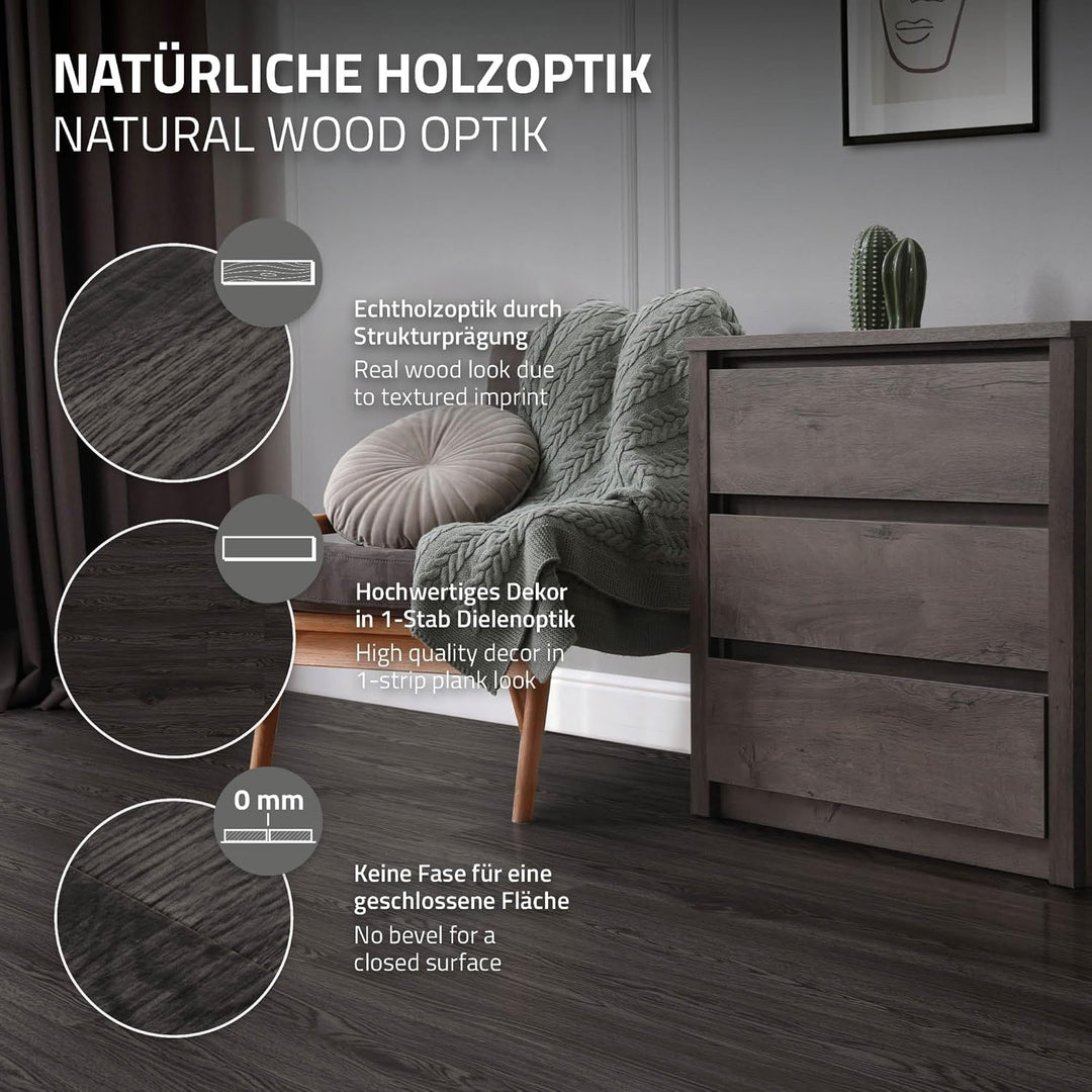 ML-Design Deluxe PVC Bodenbelag, Selbstklebende Vinyl-Dielen, Vinylboden, 91,5 cm x 15,3 cm x 2 mm,