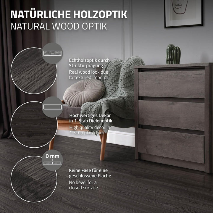 ML-Design Deluxe PVC Bodenbelag, Selbstklebende Vinyl-Dielen, Vinylboden, 91,5 cm x 15,3 cm x 2 mm,