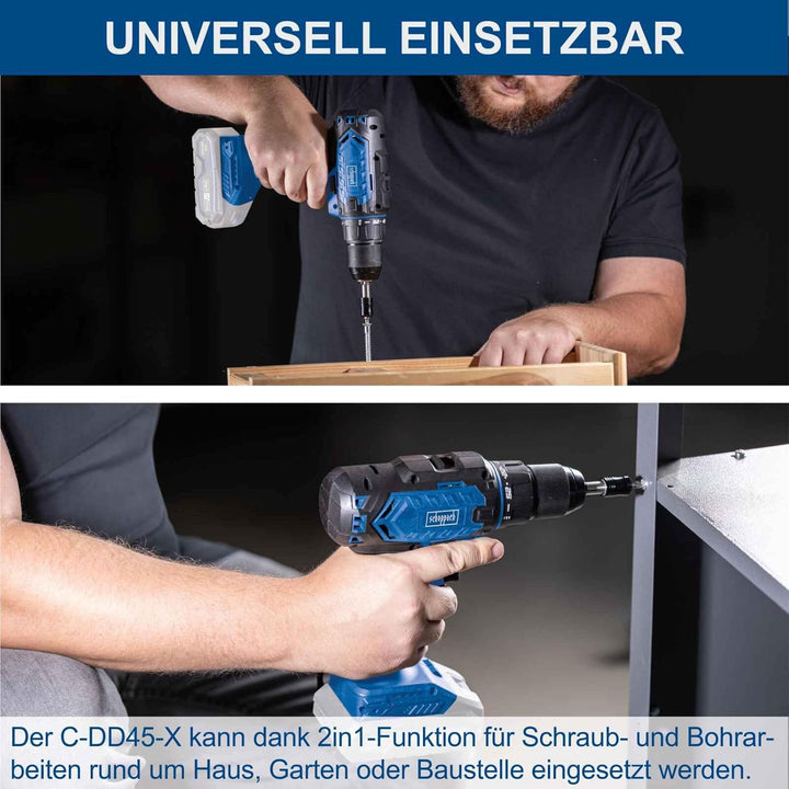 Scheppach Akku-Bohrschrauber C-DD45-X 20V Akkuschrauber | Drehmoment 45Nm | Bohrfutter 1,5-13mm | Dr