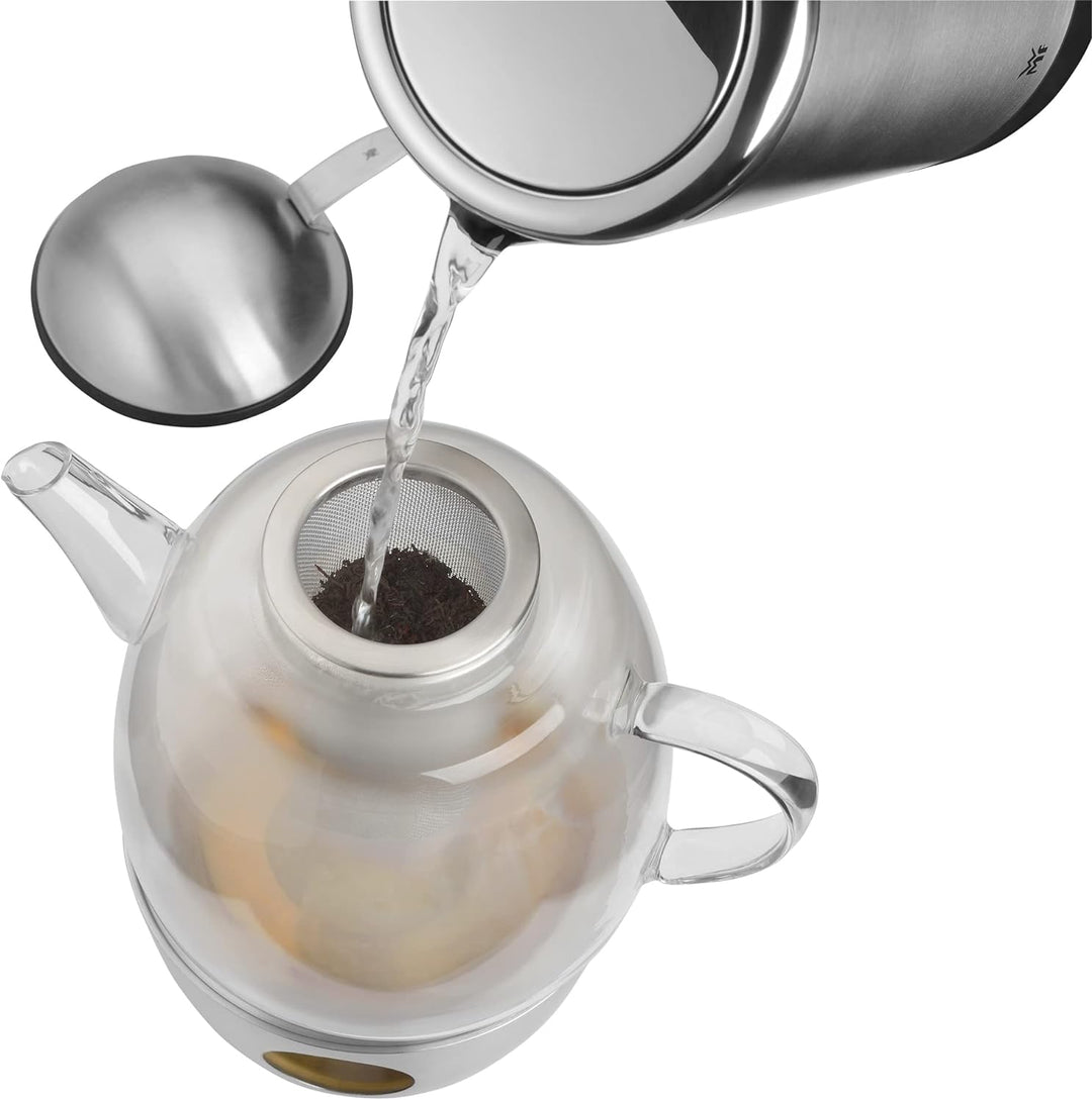 WMF SmarTea Teekanne mit Stövchen Set 3-teilig, Cromargan Edelstahl, Glaskanne 1l mit Siebeinsatz un