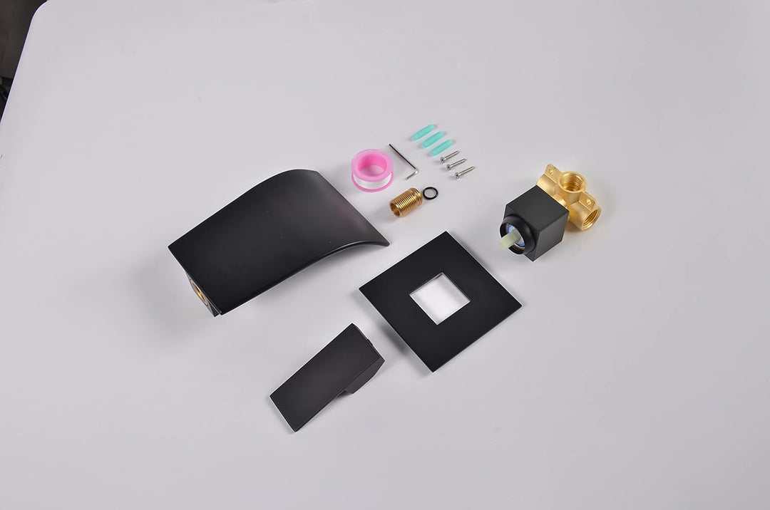 SHANFO Waschtischarmatur Wandmontage Wasserfall Schwarz Armatur Wand Einzigen Handgriff 2-Loch Unter