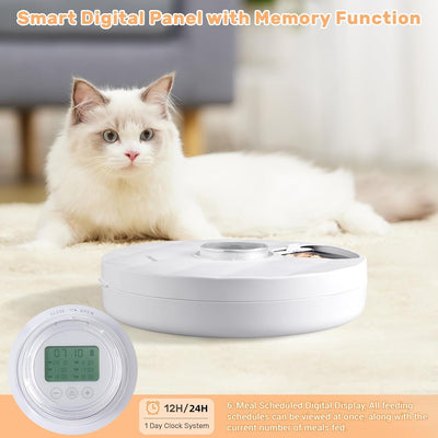 GAMKII Automatic Cat Wet Food Feeder 6 Meals with 2 Ice Packs, Battery Power Auto Pet Food Dispenser