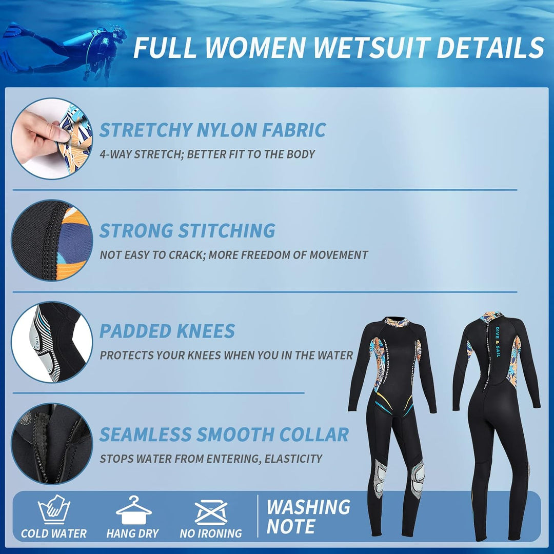 Neoprenanzug Damen 3MM Lang Neopren Reissverschluss Tauchanzug Warm Thermo Halten Ultra Stretch Schw