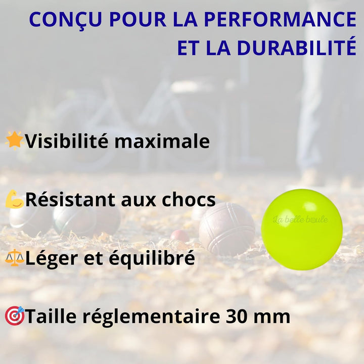 La belle boule® | 3 Cochonnets fluorescents en Résine Haute Visibilité Pour Pétanque + Pochette – Bo
