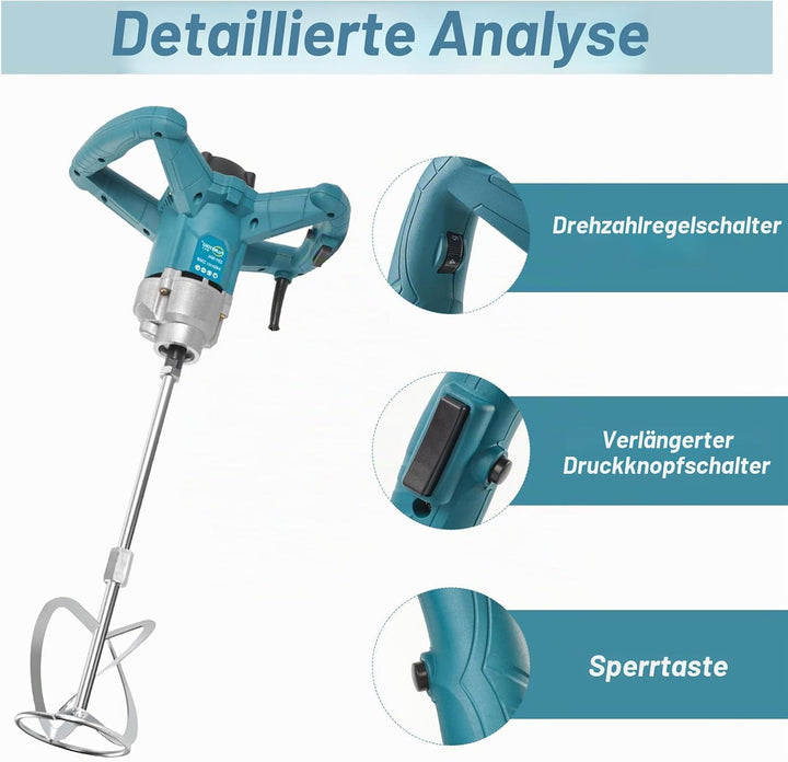 Akku Farbmörtelrührer Kompatibel mit Makita 18V Batterie,Elektrischer Mörtelrührer mit 6 Geschwindig