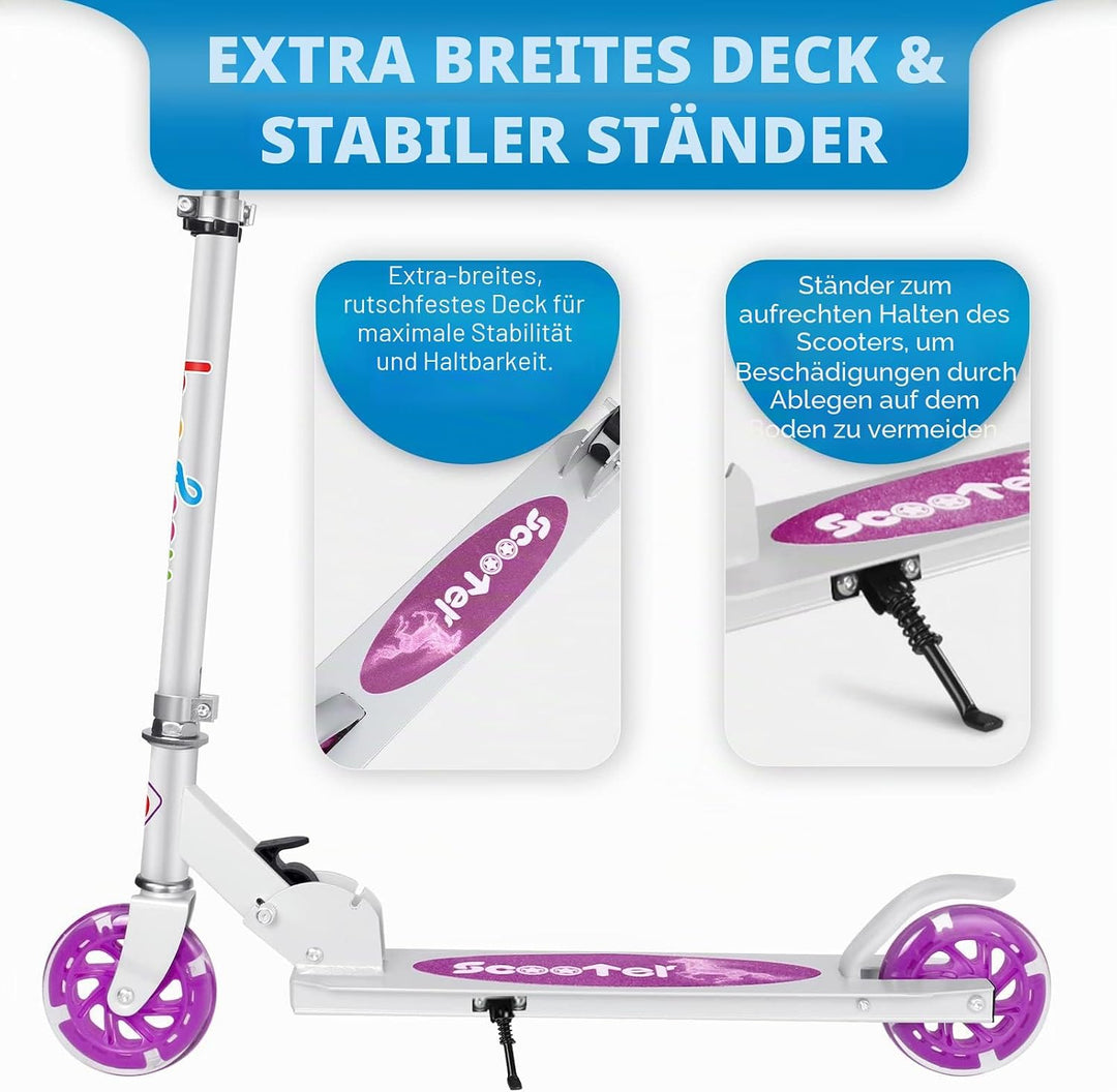 BELEEV V1 Roller Kinder 2 Räder, Klappbar Kinderroller für Mädchen Jungen, Tretroller mit LED Leucht