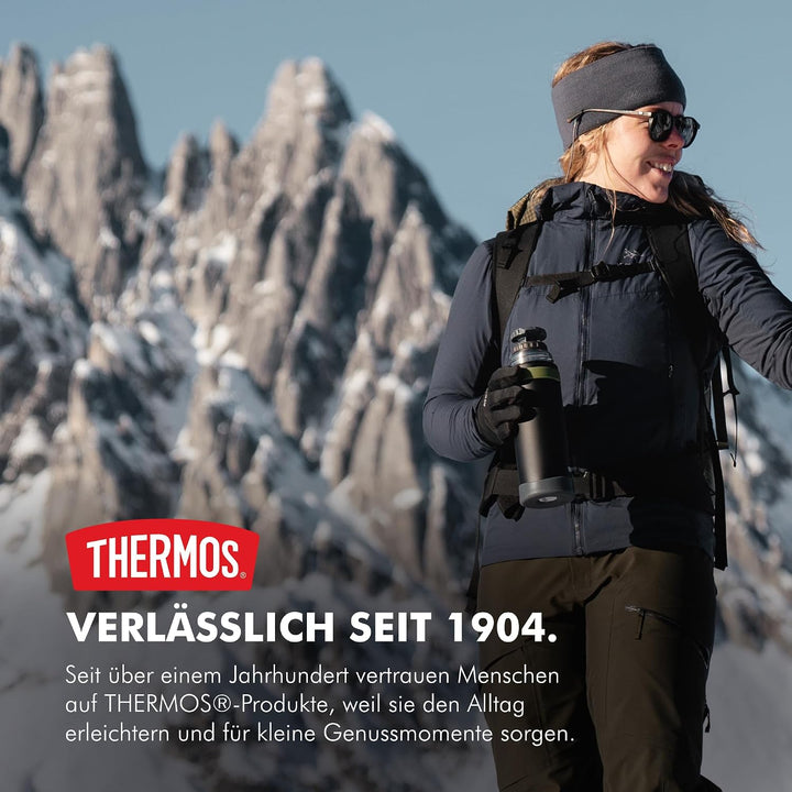 Thermos Mountain Beverage Bottle 0,50l, Black, Thermosflasche Edelstahl mit Trinkbecher, 24 h heiss