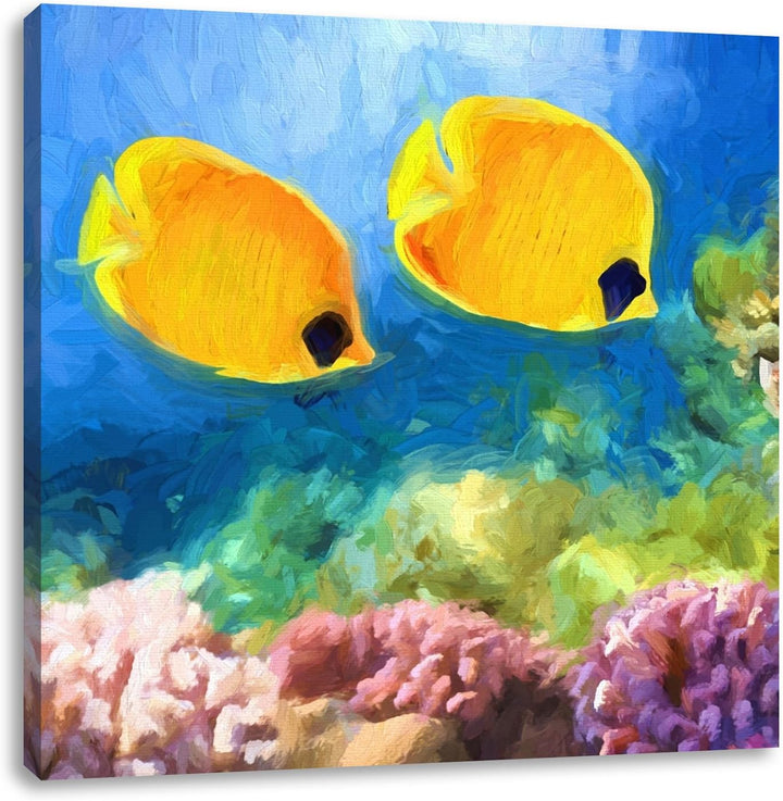 Pixxprint Fische über Korallenriff als Leinwandbild/Grösse: 70x70 cm/Wandbild/Kunstdruck/fertig besp