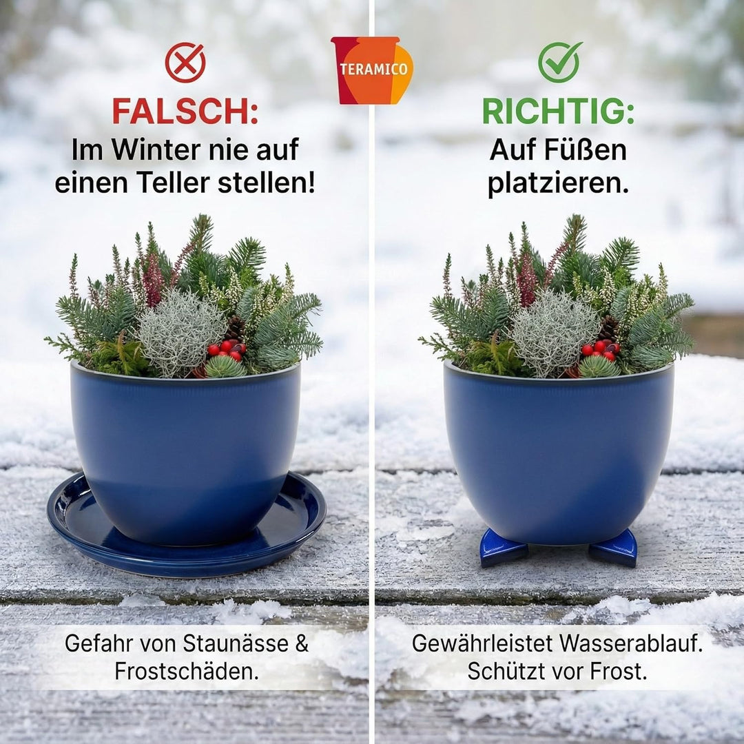 Teramico Vogeltränke/Teller/Untersetzer für Pflanzgefässe Blumentöpfe Blau Weiss Anthrazit glasiert