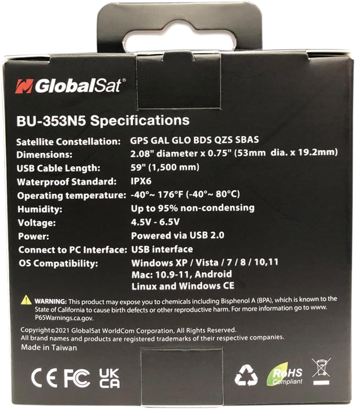 GlobalSat BU-353N5 USB-GNSS-Empfänger, Schwarz, Schwarz