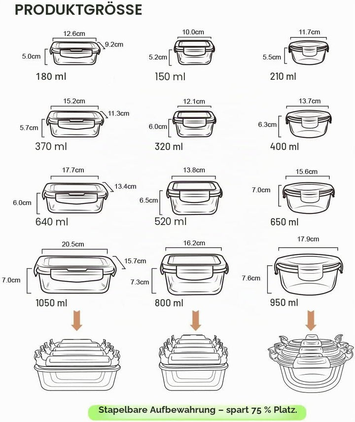 GENICOOK Glas-Frischhaltedosen Set-Glasbehälter/Brotdose/vorratdose/Aufbewahrungsbehälter - BPA frei