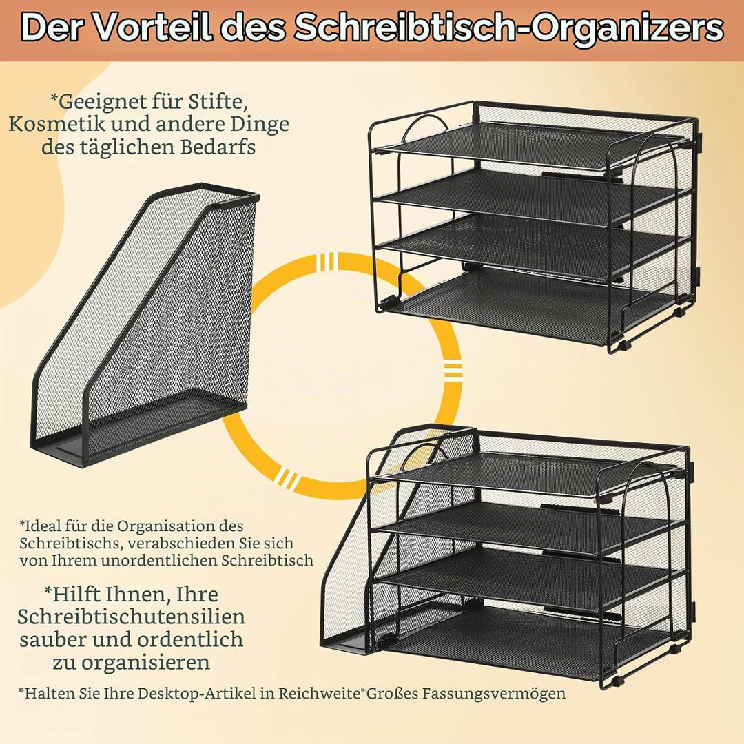 4-Trays Desktop File Organizer, Mesh Office Desk Supplies Organizer Dokument Brieffachhalter mit Sch