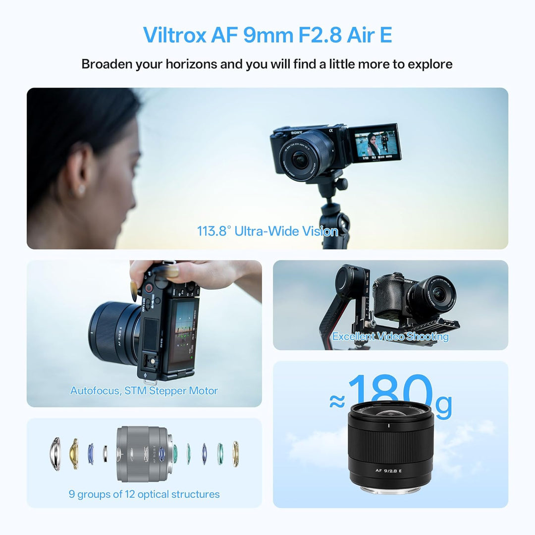 VILTROX AF 9mm F2.8 Air APS-C Objektiv für Sony E-Mount, 113,8° Ultraweitwinkel STM Prime Autofokus-