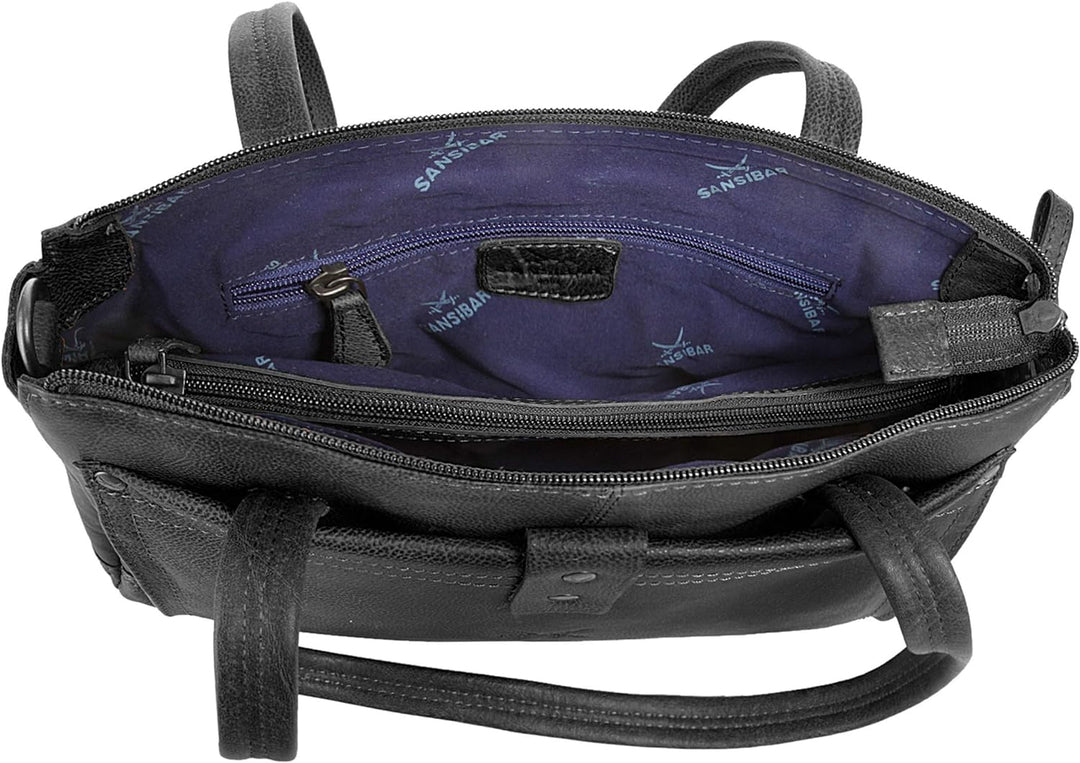 Sansibar Umhängetasche echt Leder Herren, Damen - 019708 Schwarz, Schwarz