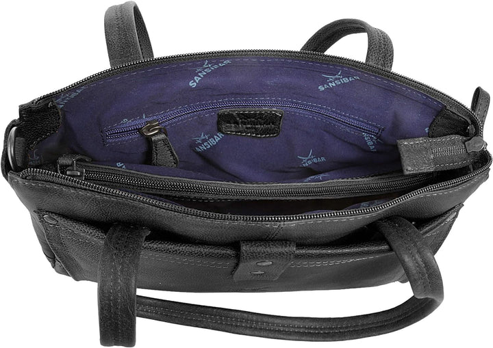 Sansibar Umhängetasche echt Leder Herren, Damen - 019708 Schwarz, Schwarz
