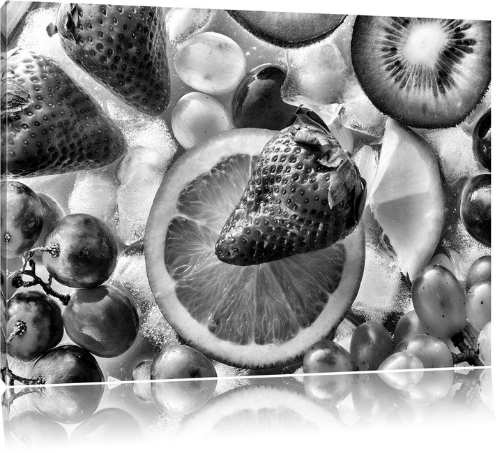 Pixxprint Kiwi Apfel Birne Obst Obstsalat / 100x70cm Leinwandbild bespannt auf Holzrahmen/Wandbild K