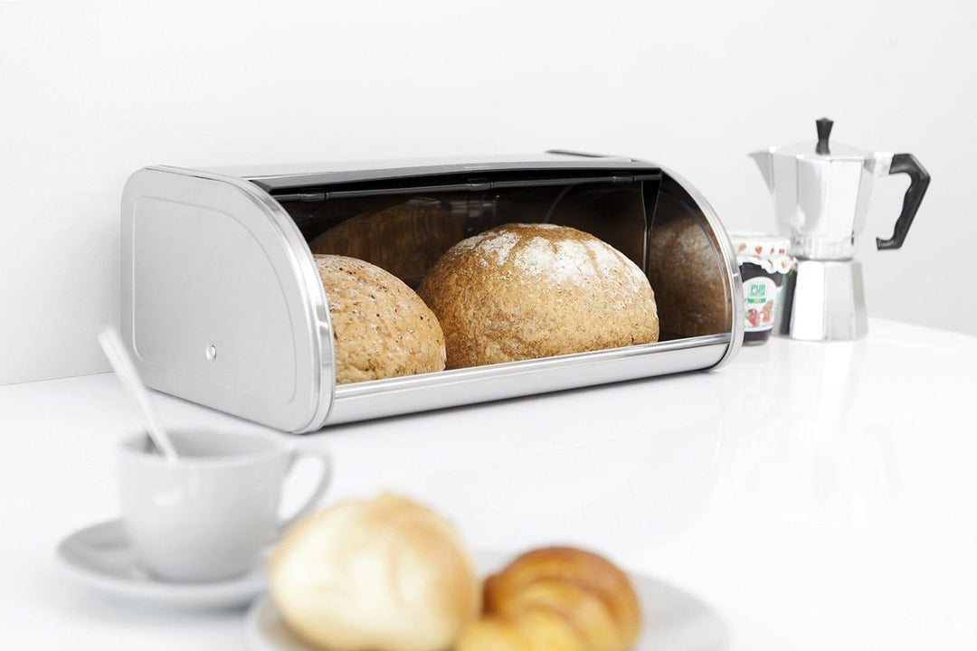 Brabantia Rollbrotkasten (matter Stahl), grosser Brotkasten mit flacher Oberseite, passend für 2 Bro