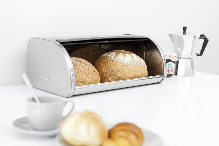 Brabantia Rollbrotkasten (matter Stahl), grosser Brotkasten mit flacher Oberseite, passend für 2 Bro