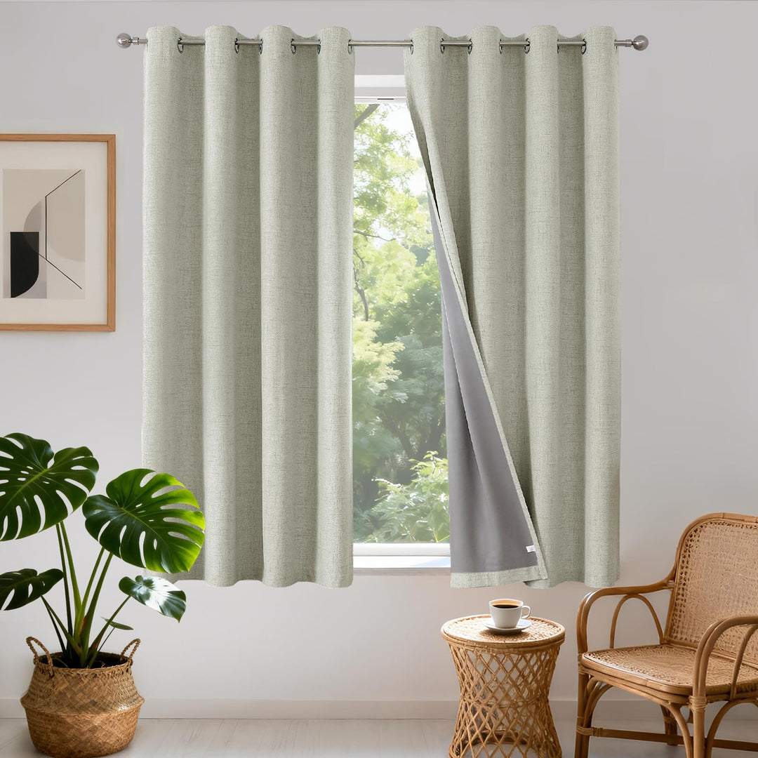 Joydeco 100% Blickdichte Vorhänge mit Ösen Gardinen Leinenoptik 2 Stück, Verdunkelungsvorhang Leinen