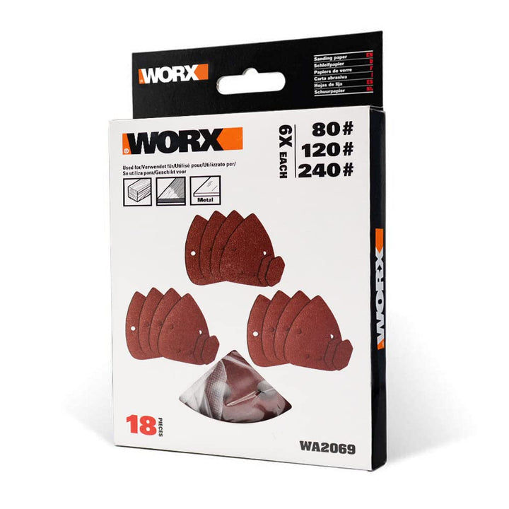 WORX WA2069 Schleifblatt-Set für WX648 Detailschleifer (Packung mit 3) Rot 2.07x0.14m (Packung mit 3