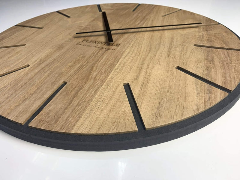FLEXISTYLE EKO gross wanduhr ohne tickgeräusche Wood Art Schwarz 60cm, Wohnzimmer, Schlafzimmer, in