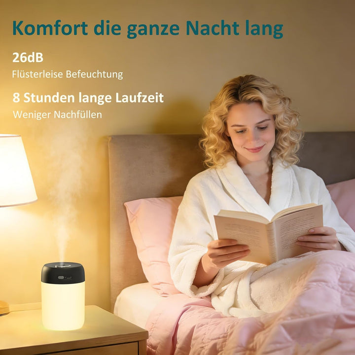 Luftbefeuchter für Schlafzimmer und Kinderzimmer, 650ML Tragbarer Mini Raumbefeuchter, Leiser Tisch