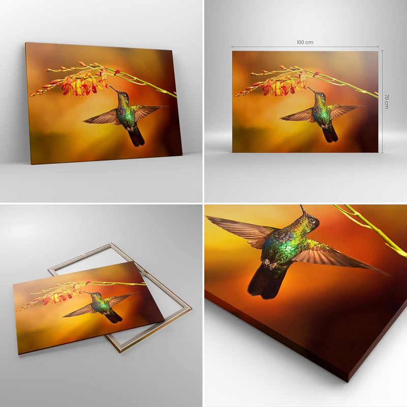 ARTTOR Bilder auf Leinwand 100x70cm Leinwandbild Kolibri Vogel Sommer Gross Wanddeko Bild Schlafzimm