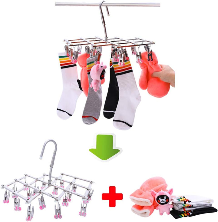 Drip Kleiderbügel,Edelstahl Trocknen Rack,Sockenaufhänger,Unterwäsche trockner,18 Wäscheklammern für