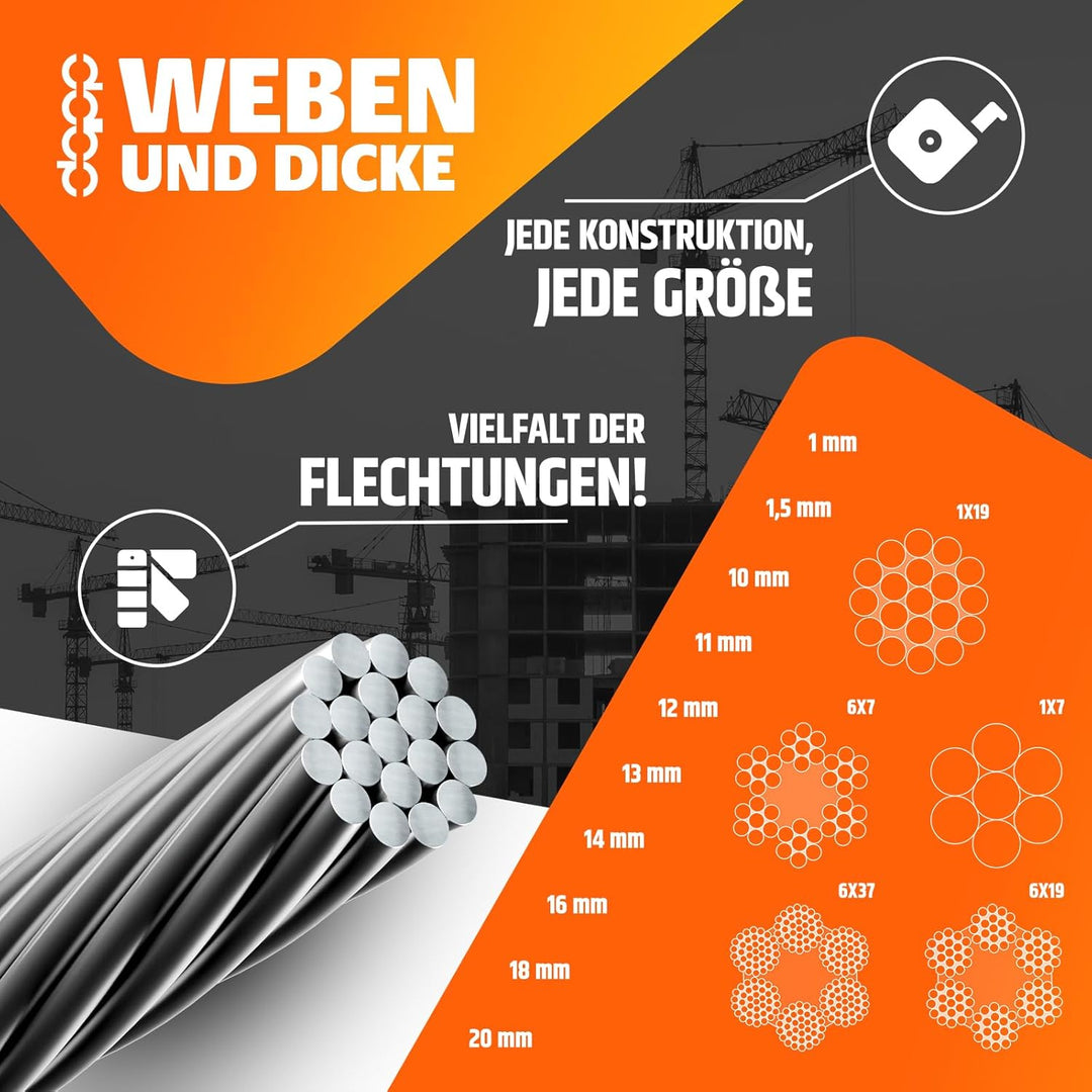 10 m Drahtseil 8mm TOP ARTIKEL 6x19 Stahlseil verzinkt Drahtseil Seil Stahl Draht Forstseil Windense
