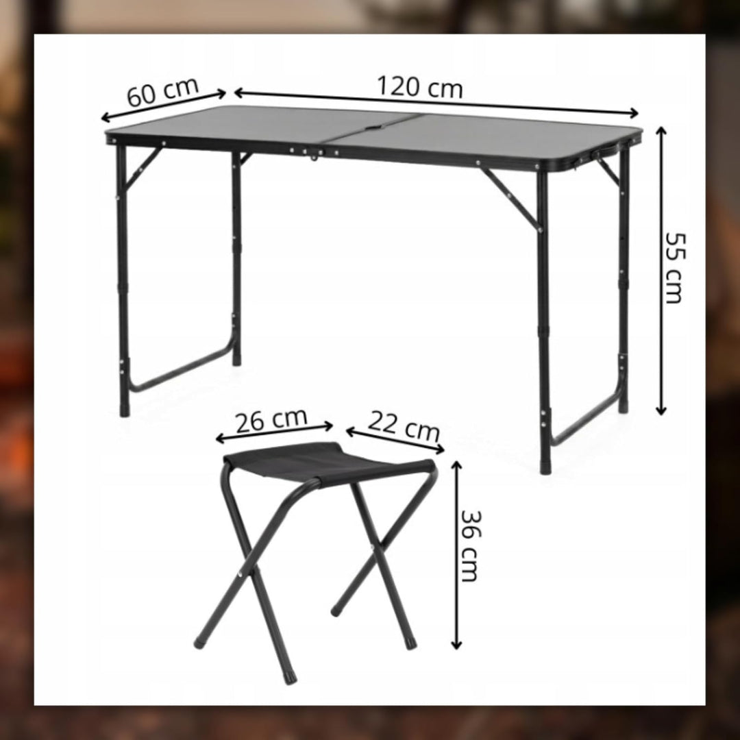 SPRINGOS Camping Set 120x60 cm Tisch Höhenverstellbar 3 Stufen 4 Klappstühle Aluminium MDF Tischplat