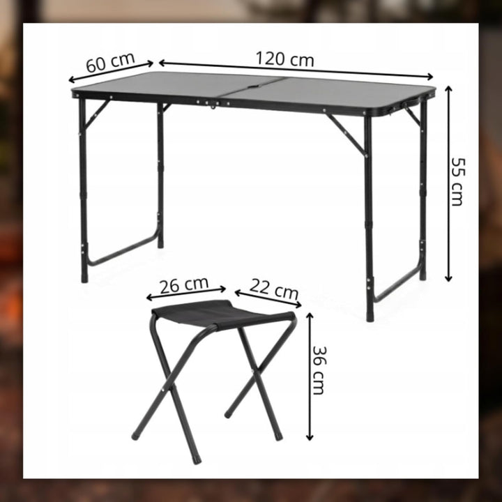 SPRINGOS Camping Set 120x60 cm Tisch Höhenverstellbar 3 Stufen 4 Klappstühle Aluminium MDF Tischplat