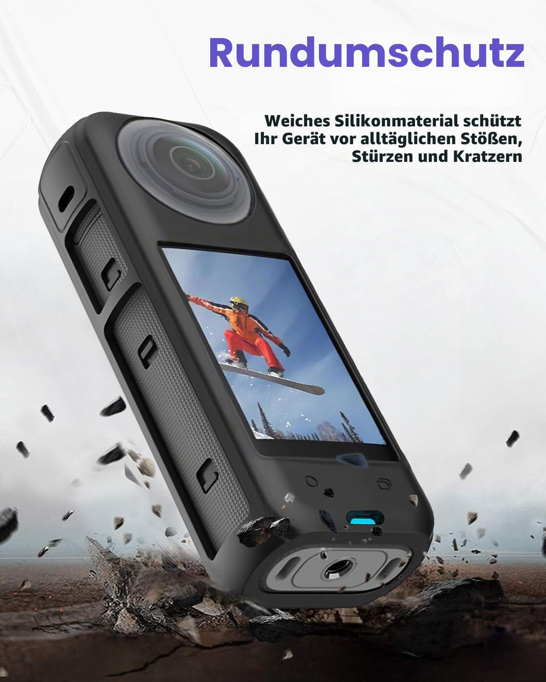 Semaiki Silikonhülle für insta360 X4,Silikonschutz mit Objektivdeckel und 2X Displayschutzfolien kom