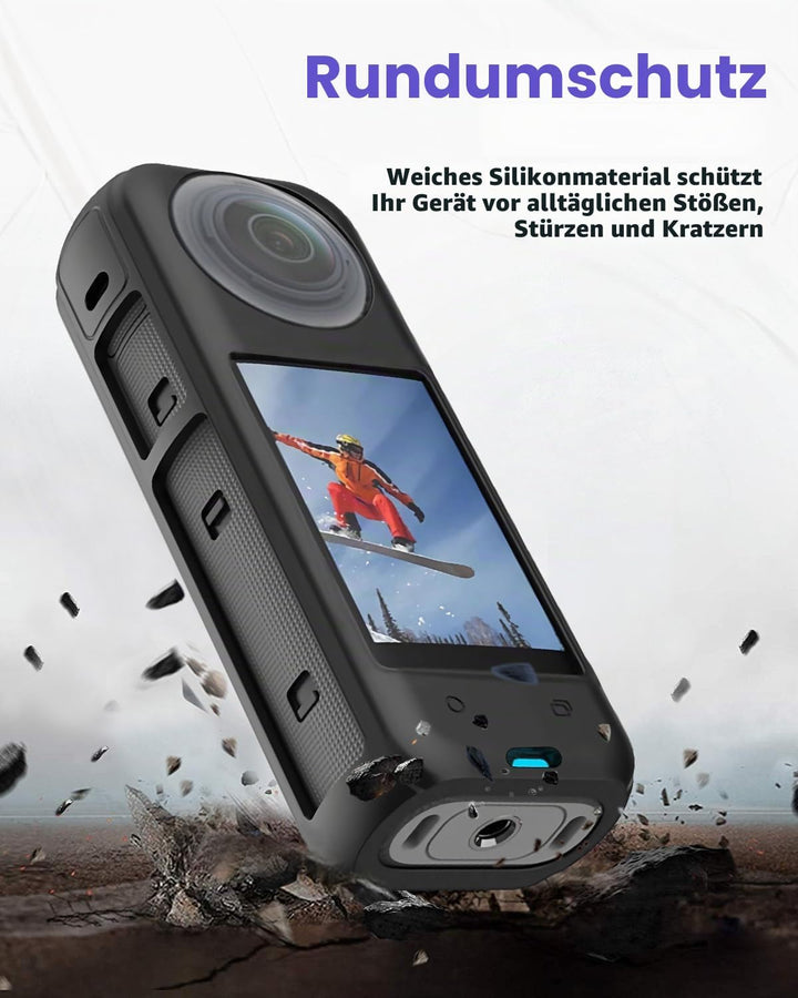 Semaiki Silikonhülle für insta360 X4,Silikonschutz mit Objektivdeckel und 2X Displayschutzfolien kom