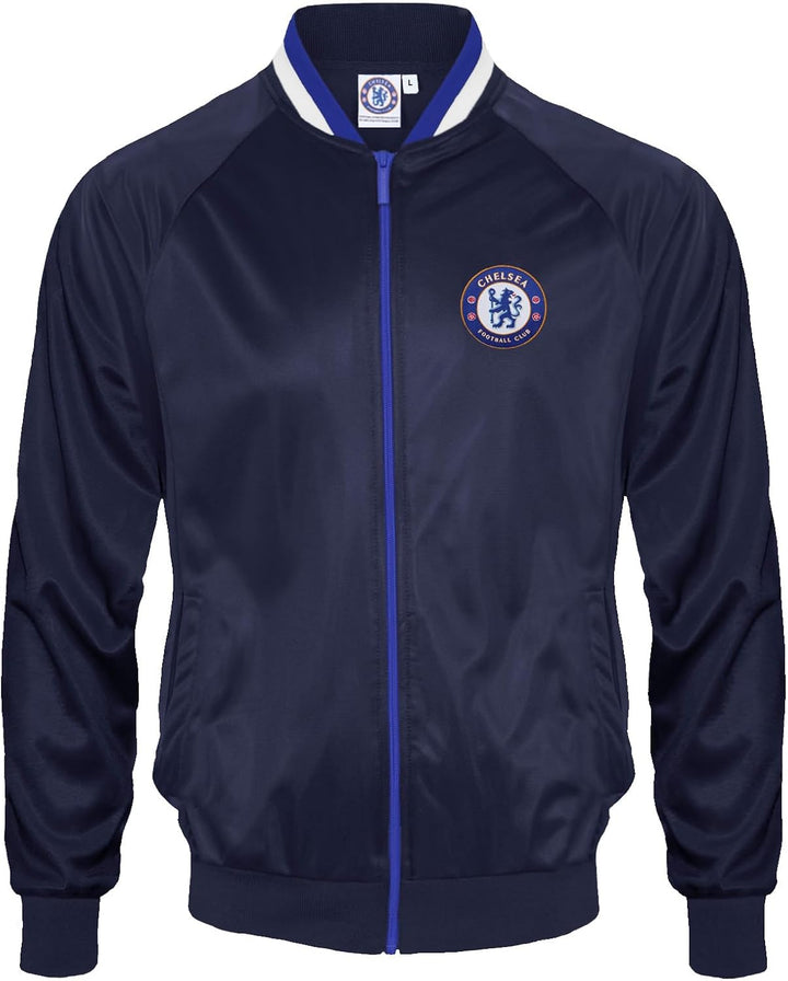 Chelsea FC Herren Retro-Trainingsjacke - Reissverschluss - Polyester S Dunkelblau mit Gestreiftem Kr