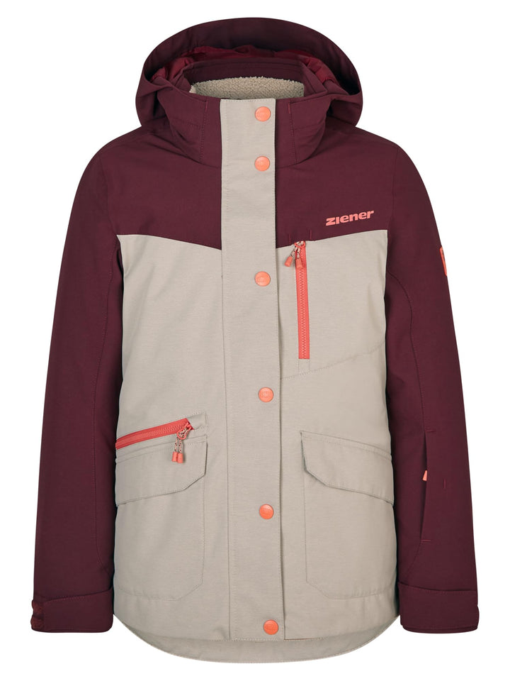 Ziener Mädchen Anoki Ski-Jacke, Winter-Jacke | wasserdicht, winddicht, warm (1er Pack) 128 silver be