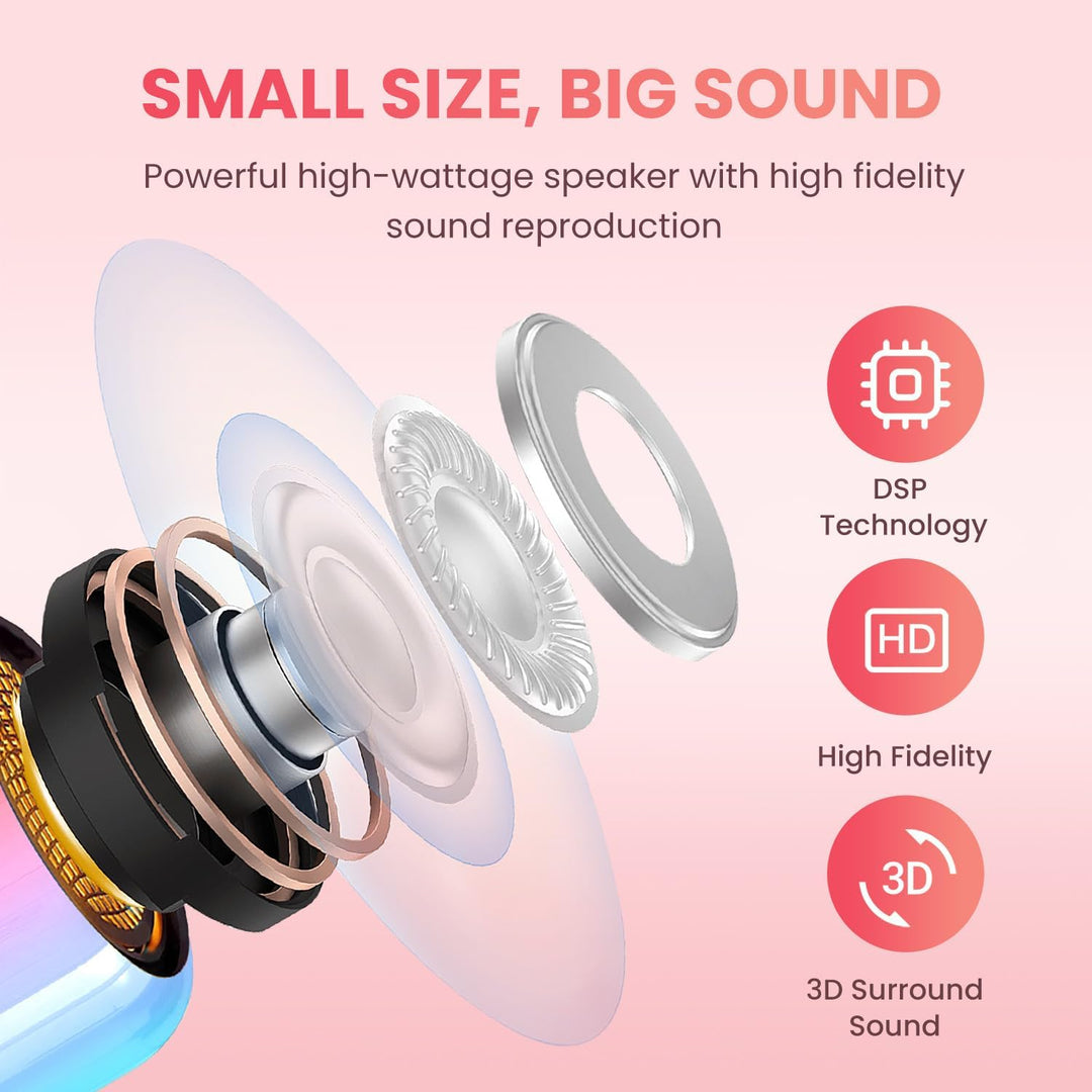 Karaoke Maschine mit 2 Drahtlosen Mikrofonen für Kinder, Tragbarer Bluetooth-Lautsprecher mit LED un