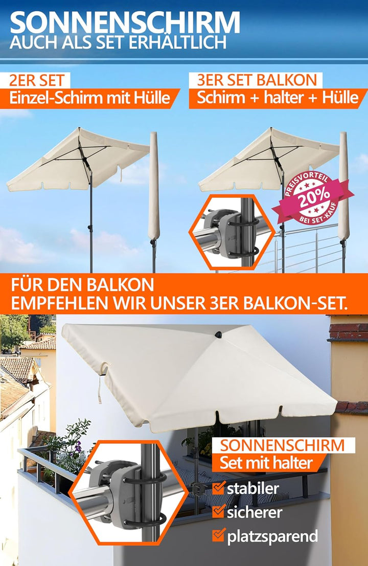 4smile SunnyShade Balkonschirm Rechteckig 210x140 cm, Sonnenschirm Balkon mit UPF 50+, Sonnenschutz