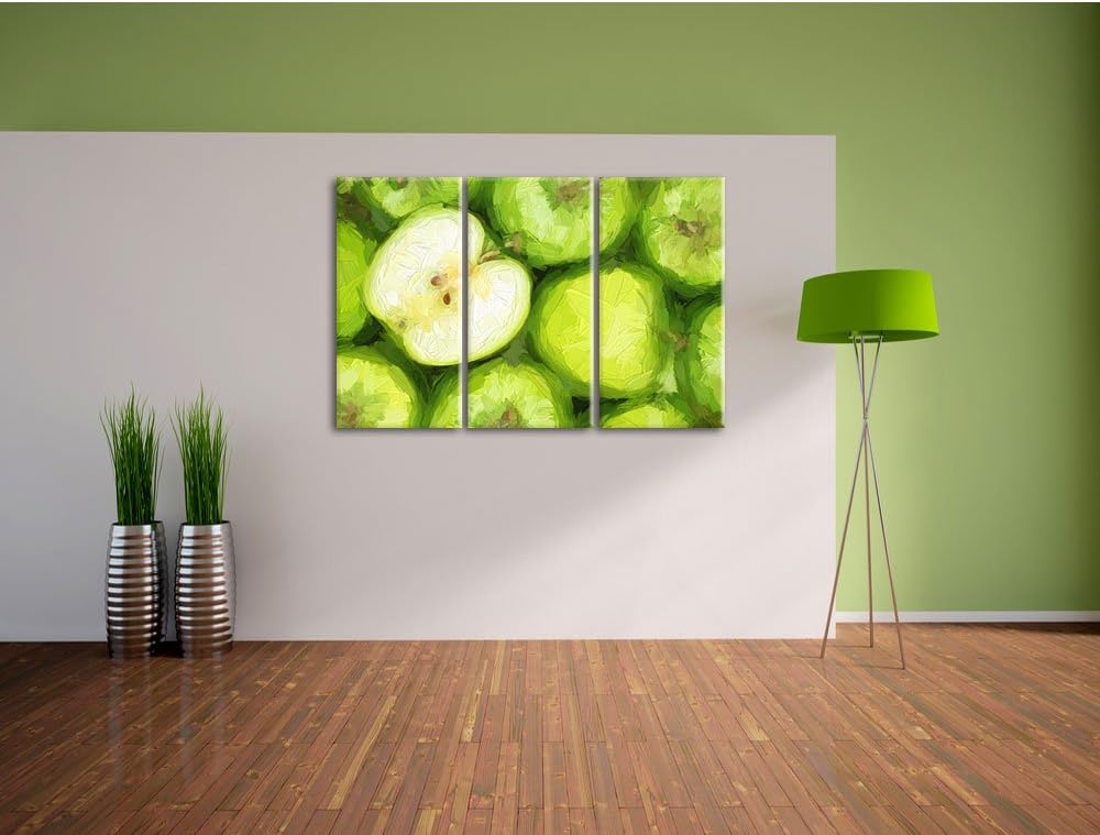 Pixxprint Grüne Äpfel als Leinwandbild/Grösse: 3 Teilig (120x80) cm/Wandbild/Kunstdruck/fertig bespa