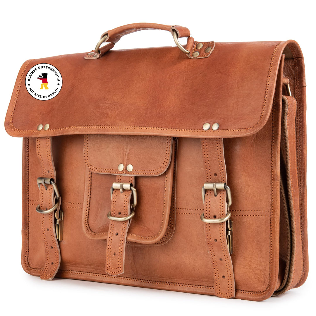 Berliner Bags Vintage Umhängetasche Berlin M aus Leder, Messenger Bag mit Laptopfach für Damen und H
