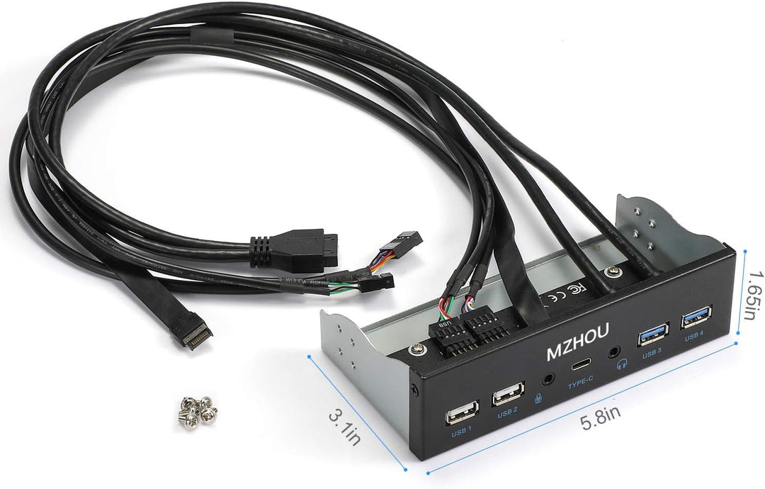MZHOU USB2.0+3.0 Metall Frontpanel,5,25-Zoll 19Pin Front Panel Adapte,4 USB 3.0 Ports Hub & (1HD Aud