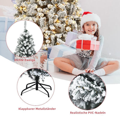 RELAX4LIFE Weisser Bleistift-Weihnachtsbaum 135/180/225 cm, Schneebedeckter Tannenbaum mit Metallstä