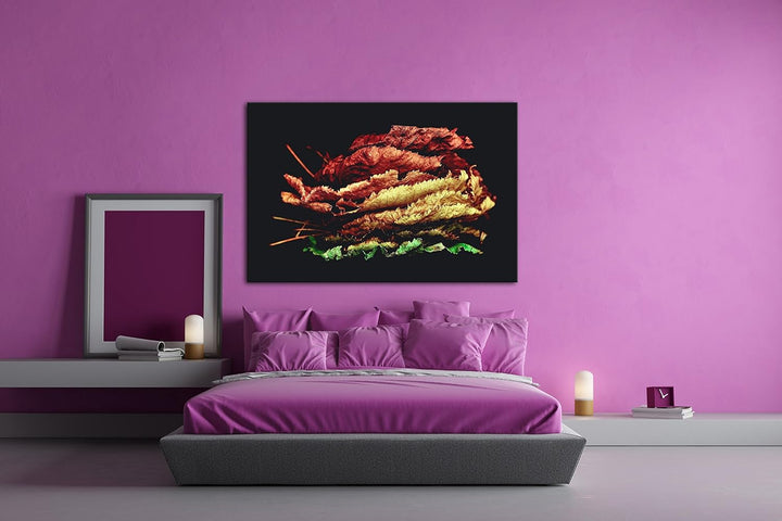 deyoli ein Stapel bunter Herbstblätter Format: 80x60 als Leinwand, Motiv fertig gerahmt auf Echtholz