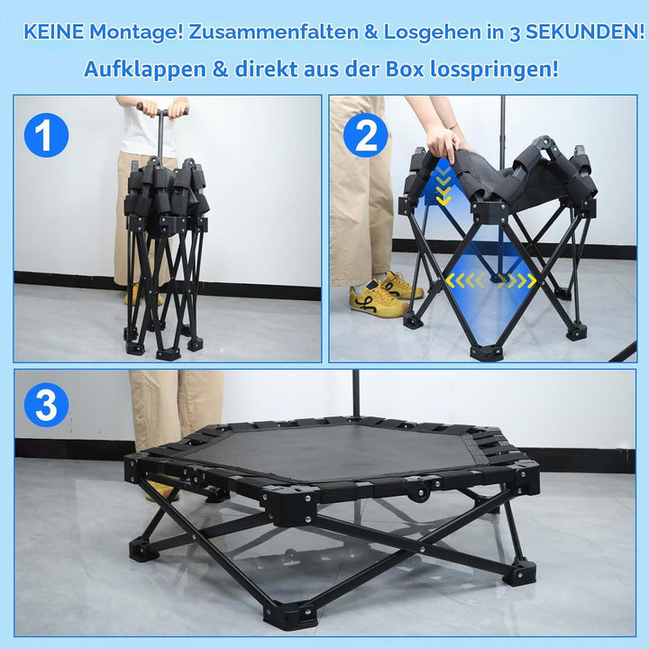 Fitness Trampolin Klappbar, Mini Trampolin Indoor 106cm mit 3-Fach Höhenverstellbarem Griff, Extra S