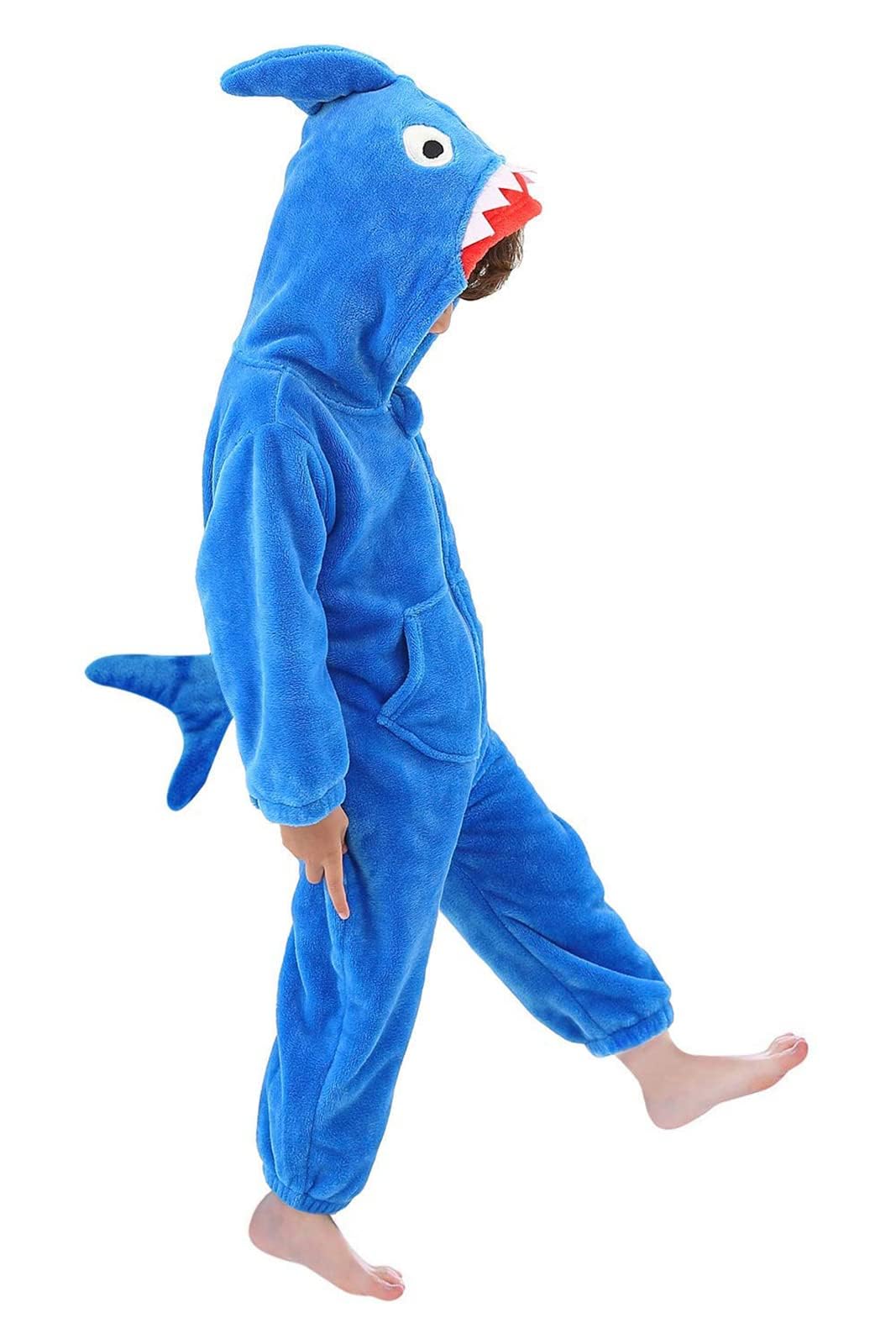 LOLANTA Kinder Hai Kostüm, Jungen Tier Flanell Strampler Overall mit Kapuze 2-3 Jahre Blau, 2-3 Jahr