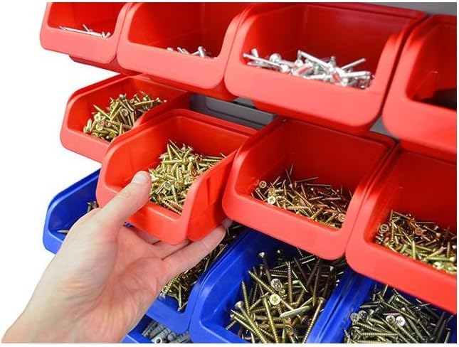 Faithfull FAIPAN24 24 Plastic Storage Bins with Metal Wall Panel, Fixings Included,Blue / Red,12.0 c