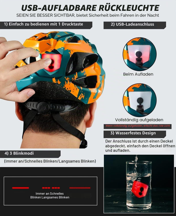 RaMokey Fahrradhelm mit Licht für hohe Sicherheit - Urban Helm, Fahrradhelm für Herren Damen mit Abn