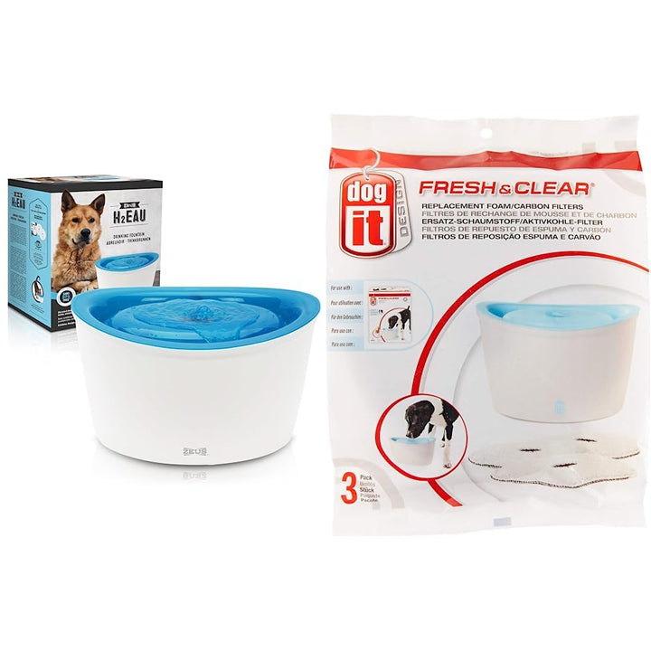Zeus Trinkbrunnen für Hunde, weiss/blau + Ersatzreinigungsfilter für 6L H2EAU Trinkbrunnen für Hunde