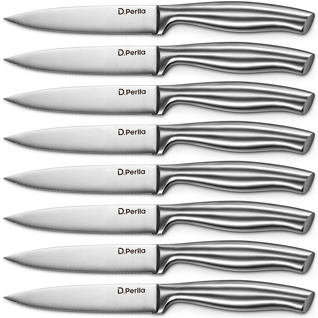 D.Perlla Steakmesser Set, Edelstahl Steakbesteck Set für 8 Personen, Schärfer Länger Steakmesser mit