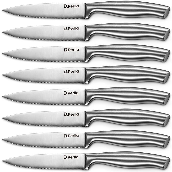 D.Perlla Steakmesser Set, Edelstahl Steakbesteck Set für 8 Personen, Schärfer Länger Steakmesser mit