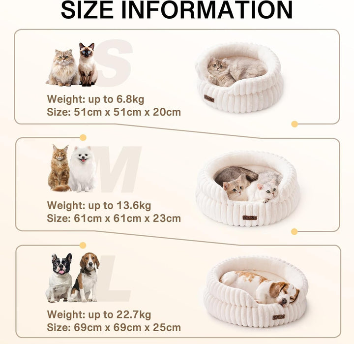 EDAGNY Stilvolle Rundes Katzenbetten Weiches Welpenbett Angstlösend Creme S Creme L 51 x B 51 x H 20